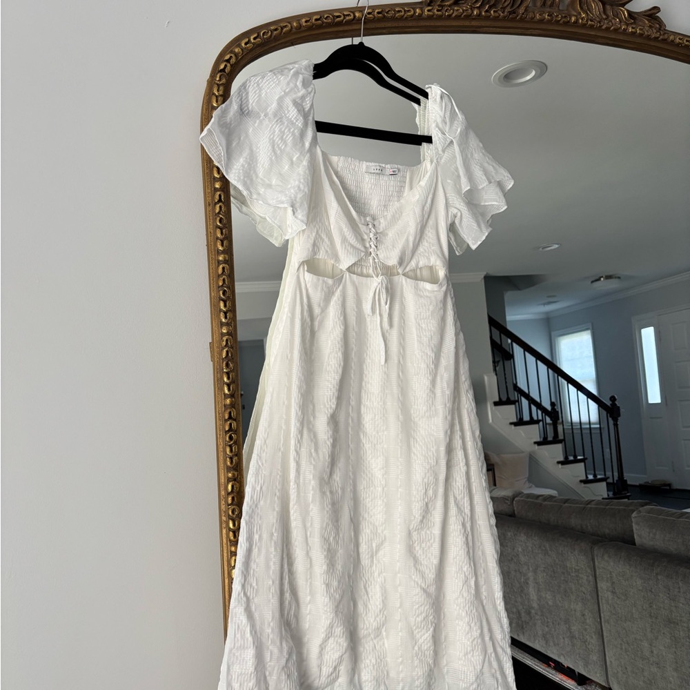 LUSH White Midi Dress Flutter Sleeve dress